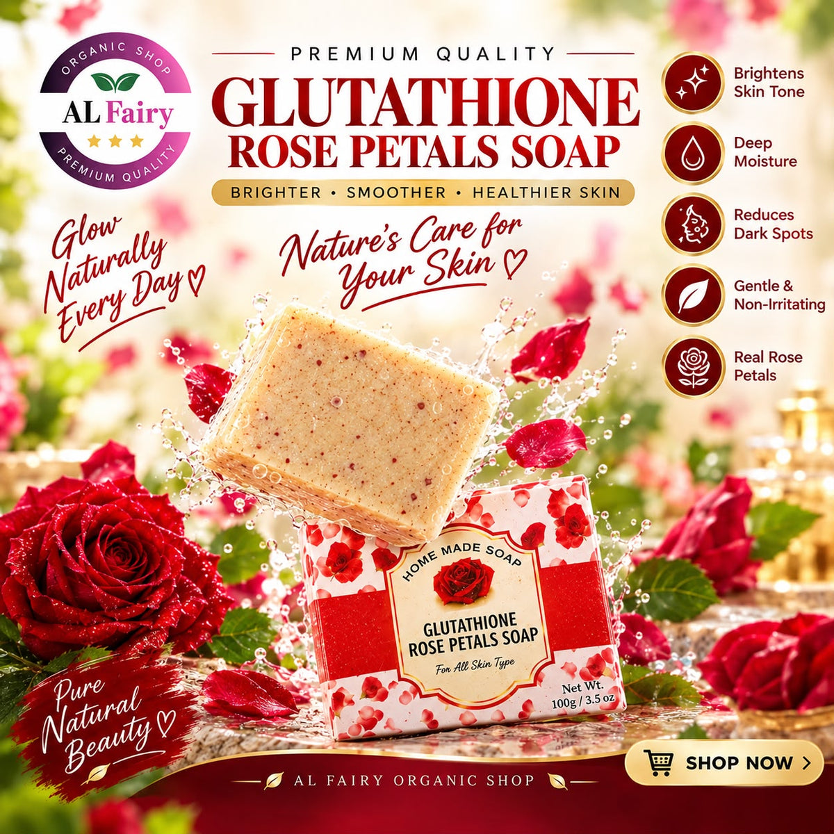 GLUTATHIONE & ROSE PETALS SOAP